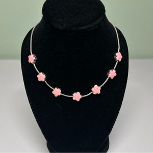 Vintage Y2K pink flower necklace adjustable silver chain fairy costume jewelry